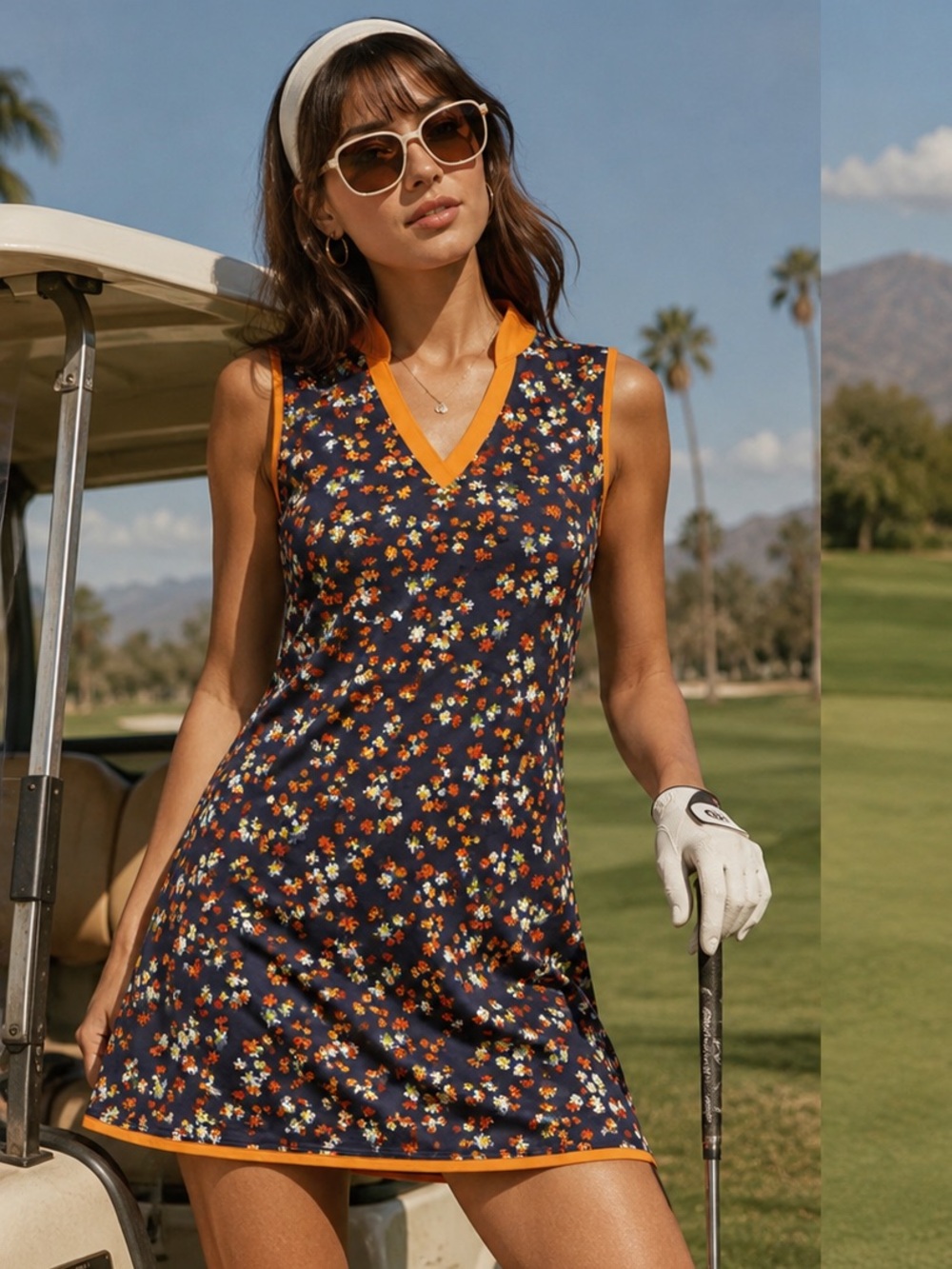 Callaway Navy Floral Golf 70’s Inspired Retro Athleisure Polo Dress Large